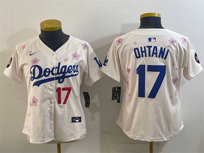 Women%27s Los Angeles Dodgers #17 Shohei Ohtani Cream 2025 Tokyo Series Limited Stitched Jersey